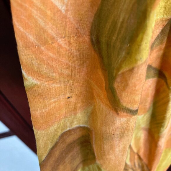 1950s short sleeve belted waist hidden button front orange brown pattern dress - Picture 8 of 16